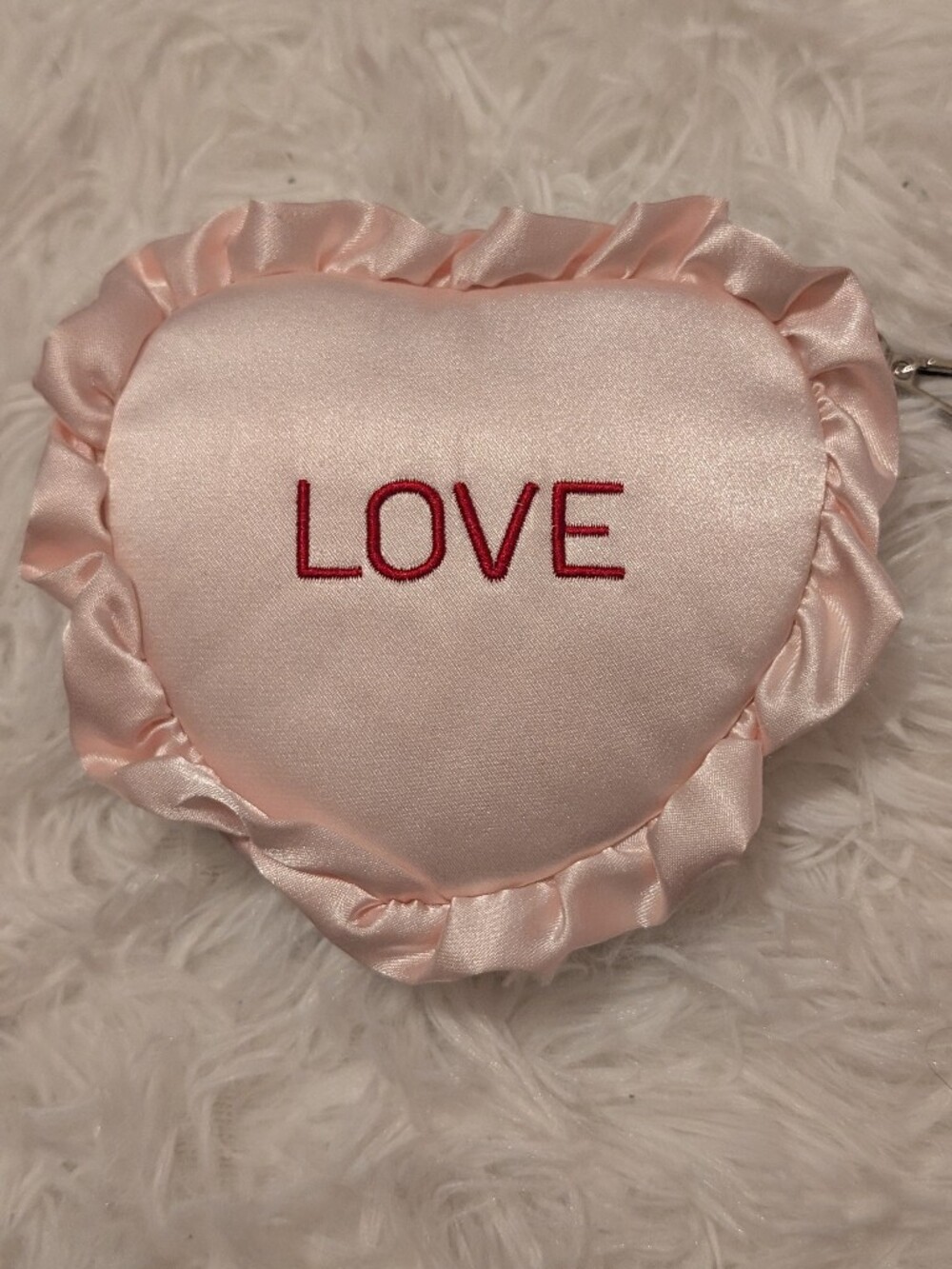 Madden Girl Love Satin Heart Mini Bag in Light Pink with Red Embroidery